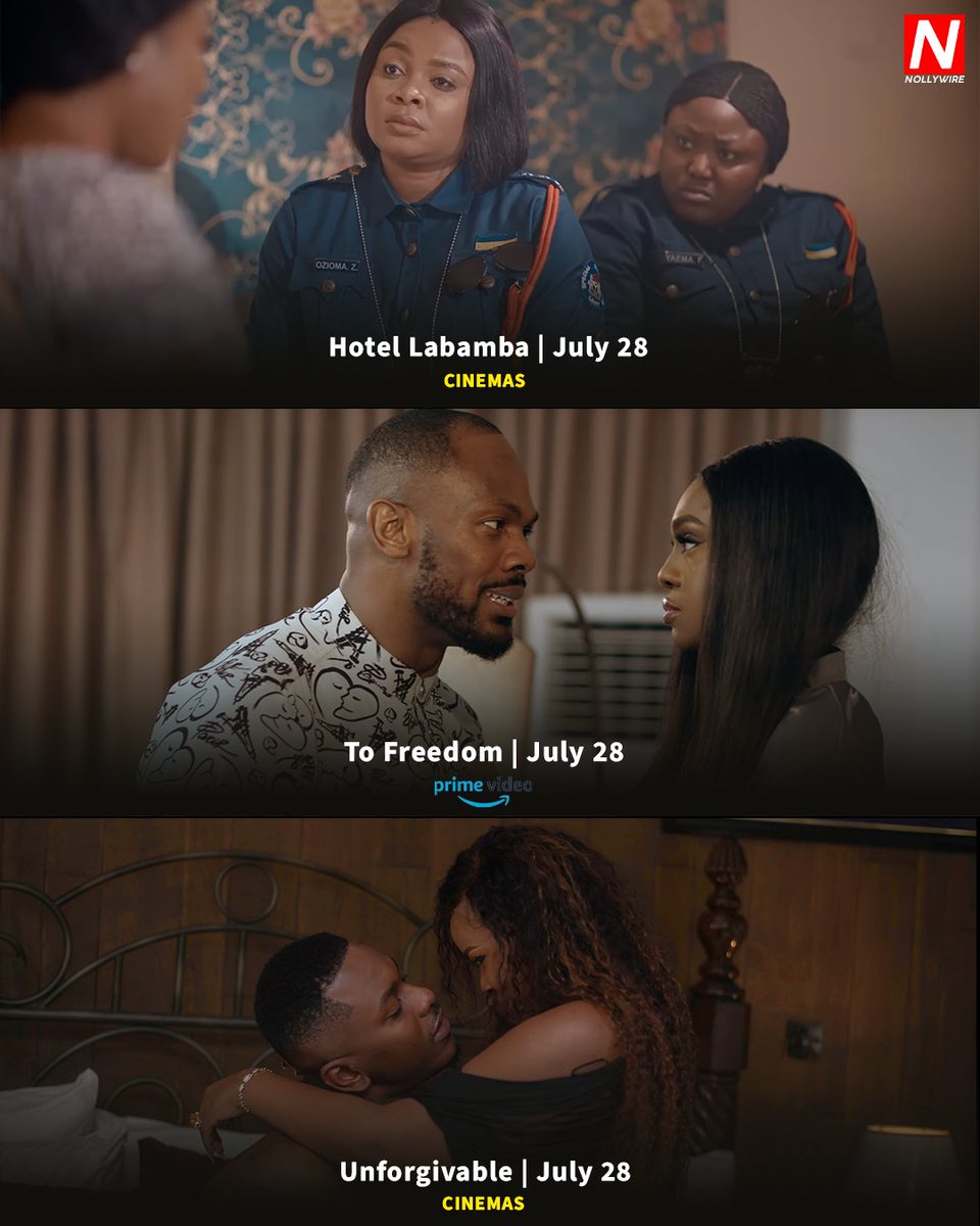 thenollywire's tweet photo. #WhatToWatch: So much options for our cherished lovers of Nollywood this weekend.

Which are you most excited about?

#HotelLabamba #ToFreedom #UnforgivableTheMovie https://t.co/cGIDyqvX4h