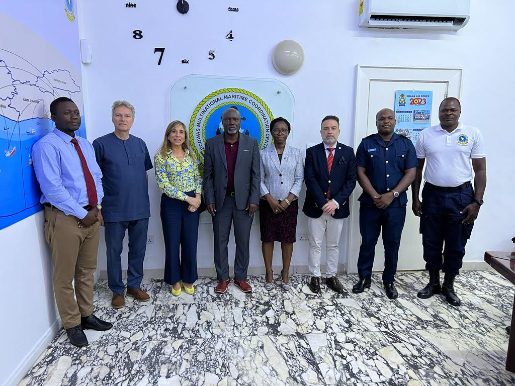 SWAIMSProject's tweet photo. 26/7/23: Team Leader, Dr Axel Klein &amp; Maritime Security Adviser Commander Rui Amado seen here with Anna Lixi of the #EuropeanUnion delegation to Ghana visited MMCC F to verify the arrival of equipment supplied under component 2.6 of the #SWAIMS program. https://t.co/JHjv7mJR5u