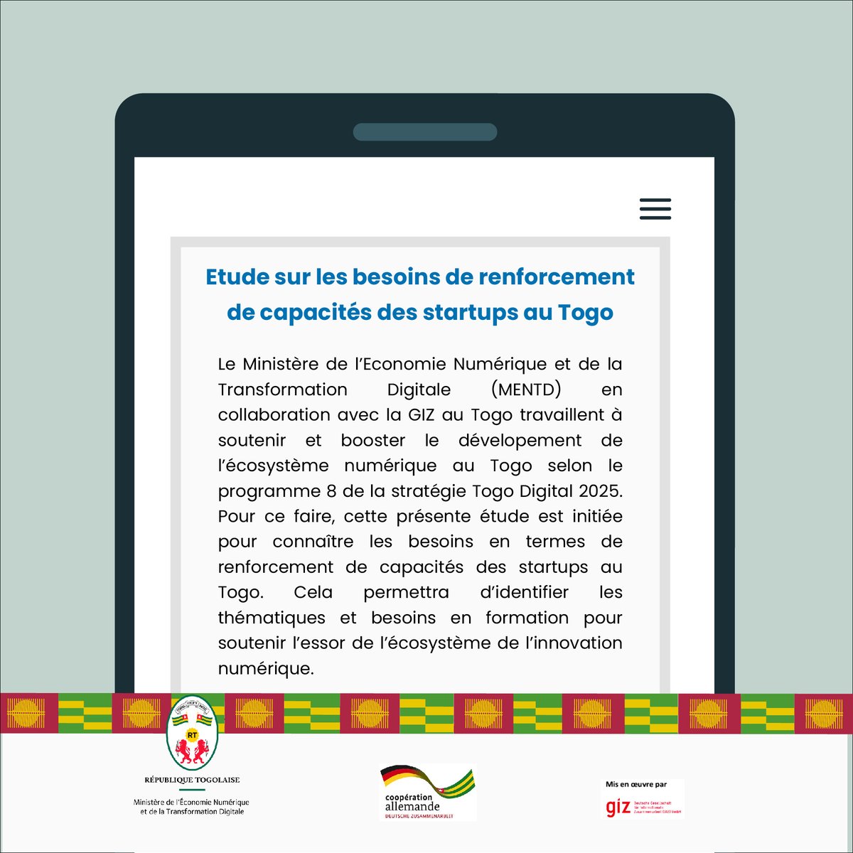 🔴#URGENT: vous êtes un #incubateur ou une #startup en activité au #Togo 🇹🇬 ?

Partagez avec nous vos besoins et attentes, pour alimenter la définition des programmes d’accompagnement de l’écosystème.

Quelques 10 questions en moins de 5 min…
Nous sommes impatients de vous lire