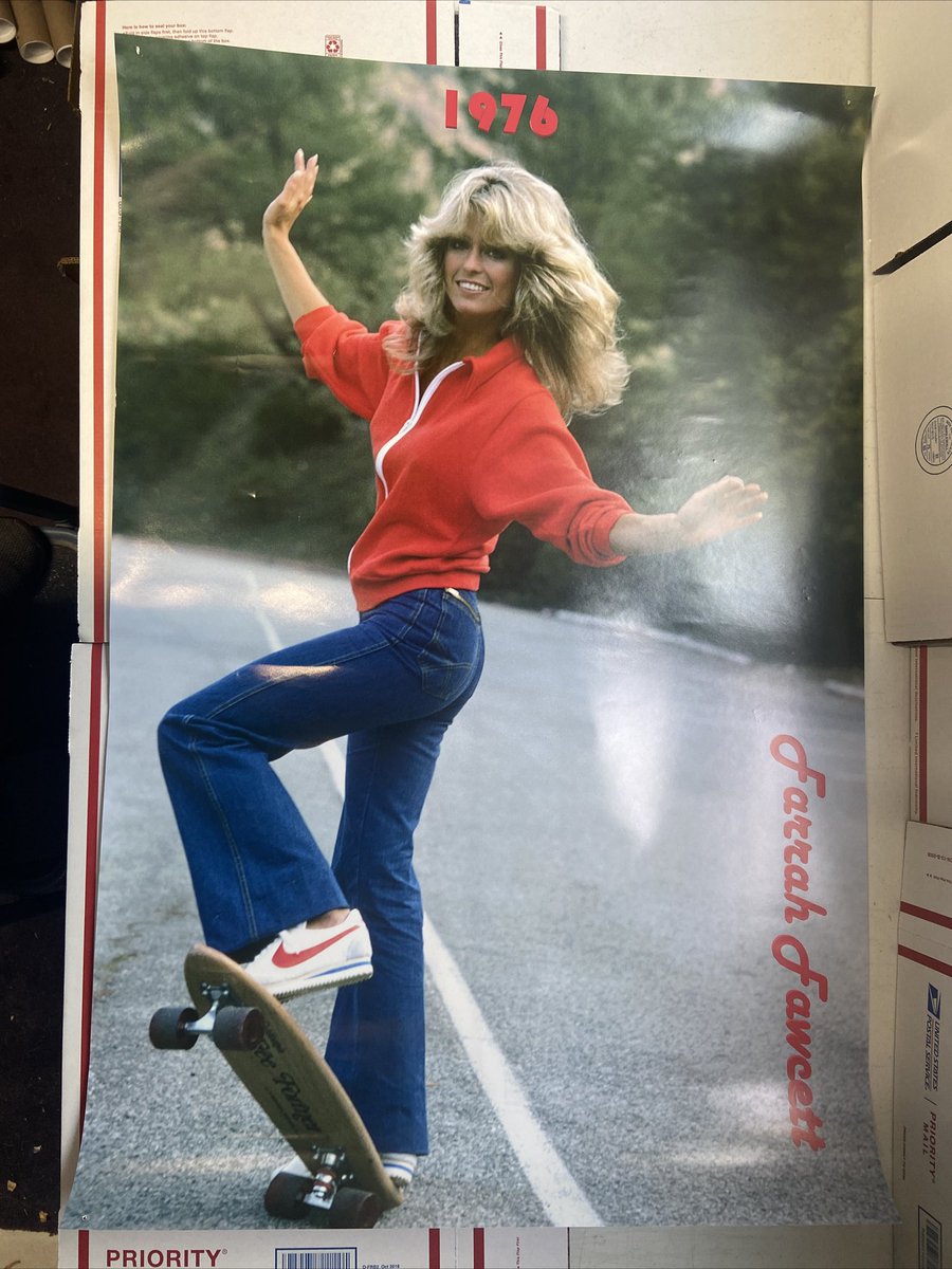 #RESOLD ON #ebay 1976 #FarrahFawcett on a skateboard vintage poster Source #garagesale Bought $1 Sold for $10, $20, $50