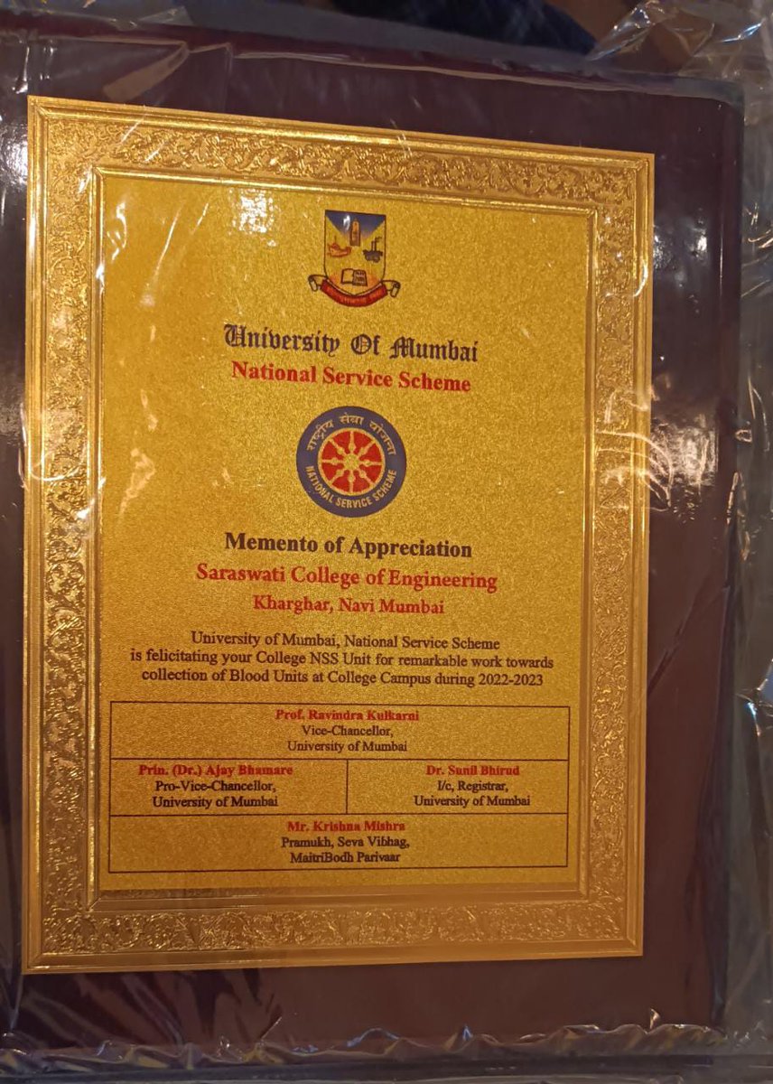 NSS__SCOE's tweet photo. 𝐍𝐒𝐒 unit of @NSS__SCOE has been 𝐟𝐞𝐥𝐢𝐜𝐢𝐭𝐚𝐭𝐞𝐝 𝐛𝐲 𝐭𝐡𝐞 @Uni_Mumbai for the contribution in Blood Donation Camps in the presence of 𝐒𝐡𝐫𝐞𝐞. 𝐑𝐚𝐯𝐢𝐧𝐝𝐫𝐚 𝐊𝐮𝐥𝐤𝐚𝐫𝐧𝐢 (𝐕𝐢𝐜𝐞 𝐂𝐡𝐚𝐧𝐜𝐞𝐥𝐥𝐨𝐫, 𝐌𝐮𝐦𝐛𝐚𝐢 𝐔𝐧𝐢𝐯𝐞𝐫𝐬𝐢𝐭𝐲) https://t.co/d23kkvzhtY