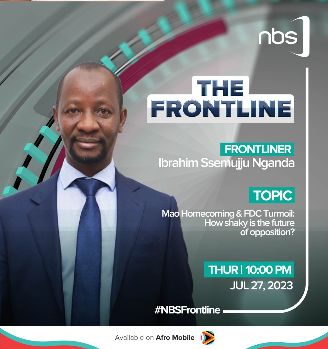 Fireliglntfi's tweet photo. 10:00 pm every Thursday = #NBSFrontline O'clock

Frontliner Ssemujju Nganda will be part of the panel discussing Minister @norbertmao's Homecoming and the @FDCOfficial1 Turmoil. 

Host: @SimonKaggwaNjal 

#NBSFrontline #NBSUpdates https://t.co/dsQEaUrbUW