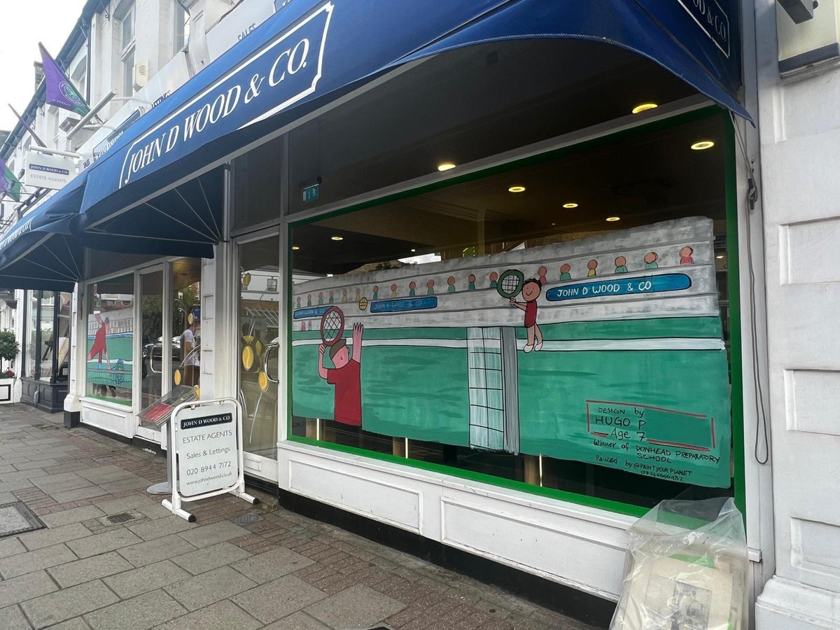 To celebrate the tennis at Wimbledon, the talented year four pupils at the local Donhead Preparatory School designed our window display for our Wimbledon Village office. #Wimbledon #Centrecourt #Iamjohndwood #Wimbledon2023 #SW19 #Tennis