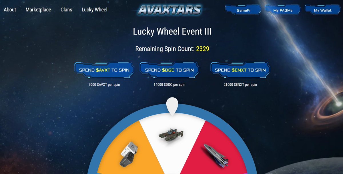 Avaxtars_Game's tweet photo. 🔥The Lucky Wheel is now ready to spin with 3 different tokens!
🚀Let's finish the spins for the prizes waiting for you.
➡️https://t.co/b9qMESKgLx
#AVXT #Gamefi #PlayAndEarn #NFT #AVAX #Avaxtars #FeelingLucky https://t.co/xsy0pMQSSM