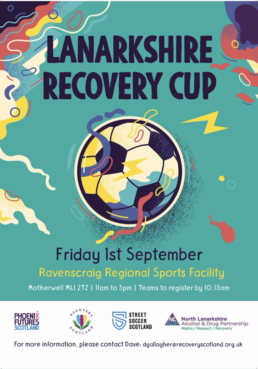 recovery_nl's tweet photo. This year we are opening up recovery month with the #lanarkshirerecoverycup in partnership with @Phoenix_Scot @streetsoccerSCO 

Thanks to @NorthlanADP for funding this years event again. 

@SRConsortium @turningpointsco @SouthLanADP @SouthBeacons https://t.co/Ptb4Z5Iv45