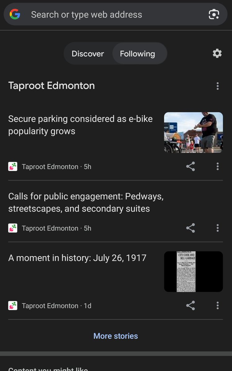 Chris On A Bike (@chrisonabikeyeg) on Twitter photo Asked my partner what's going on in the city & she said "didn't you read your Taproot?" I replied I wish I could force my Chrome newsfeed to give me 100% <a href="/taprootyeg/">Taproot Edmonton</a>, all the time, so I don't have to remember to read my email newsletter inbox.
Then I realized that I can! Woo! Asked my partner what's going on in the city & she said "didn't you read your Taproot?" I replied I wish I could force my Chrome newsfeed to give me 100% <a href="/taprootyeg/">Taproot Edmonton</a>, all the time, so I don't have to remember to read my email newsletter inbox.
Then I realized that I can! Woo!