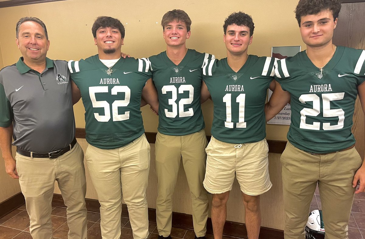 ACSD_MH's tweet photo. Congrats to AHS Seniors Rocco, Jayce, Brandon and Enzo for being voted as Captains of @GreenmenFB by their teammates and for being recognized at today’s Suburban League Media Day! #UnitedGreenmen @Greenmensteward @DrPMilcetich @auroraathletics @AHS_SeanBaker @torresv4msu @HarmonHighPTO