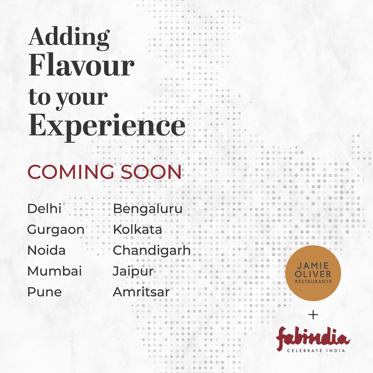 NEWS SERVED HOT! Fabindia EXPERIENCE CENTRES across India will host cafes by Jamie Oliver as he shares our values of Indian culinary traditions with simple, delicious food made from scratch with fresh ingredients. Stay connected for more. #JamieOliver #Fabindia #DeliciousFood