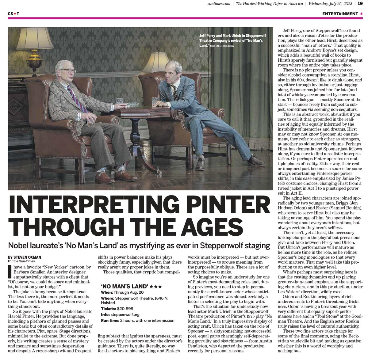 David Rosenberg PR (@drprchicago) on Twitter photo Steppenwolf Co-Founder " <a href="/jeffperryreal/">Jeff Perry</a>'s timing... has been sharpened to deliciously comic effect!" raves <a href="/Suntimes/">Chicago Sun-Times</a>! Don't miss <a href="/SteppenwolfThtr/">Steppenwolf Theatre</a>'s revival of #HaroldPinter's modern masterpiece NO MAN'S LAND through August 20. Tickets steppenwolf.org. #chicagotheatre Steppenwolf Co-Founder " <a href="/jeffperryreal/">Jeff Perry</a>'s timing... has been sharpened to deliciously comic effect!" raves <a href="/Suntimes/">Chicago Sun-Times</a>! Don't miss <a href="/SteppenwolfThtr/">Steppenwolf Theatre</a>'s revival of #HaroldPinter's modern masterpiece NO MAN'S LAND through August 20. Tickets steppenwolf.org. #chicagotheatre