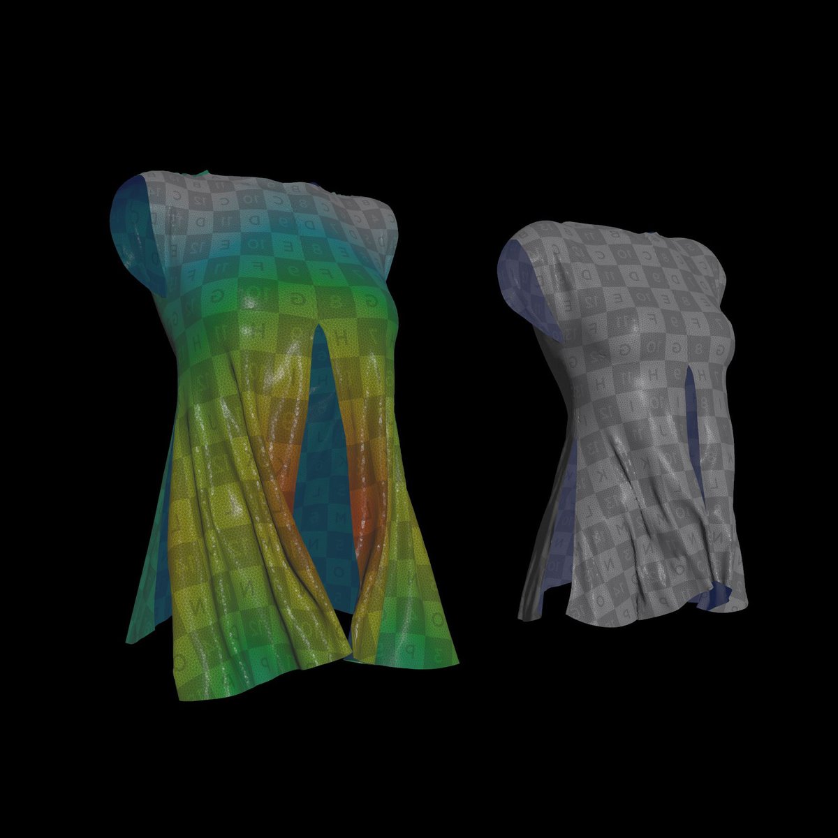egmontas's tweet photo. adding in point-based metadata to control materiality - this was a part of the development for the dress in red; tbc &amp; explained but here are some preliminary visuals for differentiation: left: multi-material, right: normal 👾
#fashion with #Houdini #digitalpoetics https://t.co/wBVLpIqDsP