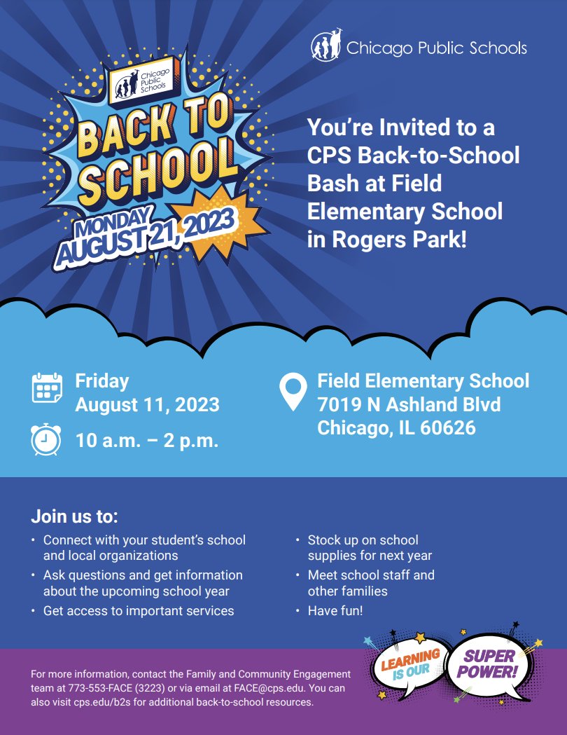 Join us at the Network 2 Back to School Bash, Tuesday August 11th at Field Elementary School from 10am - 2pm!  #GoCourtenay