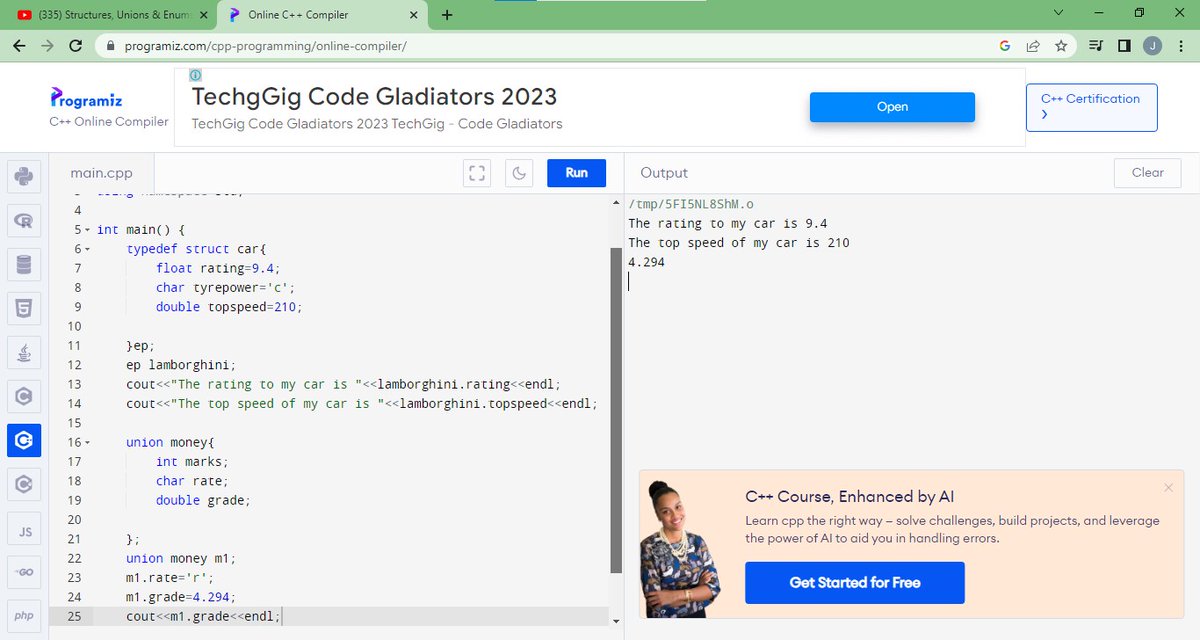 JOELVICTOR84872's tweet image. Day7 of #365DaysOfCode 
*learned about structures and unions in c++ program.

#cpp20 #DailyCoding