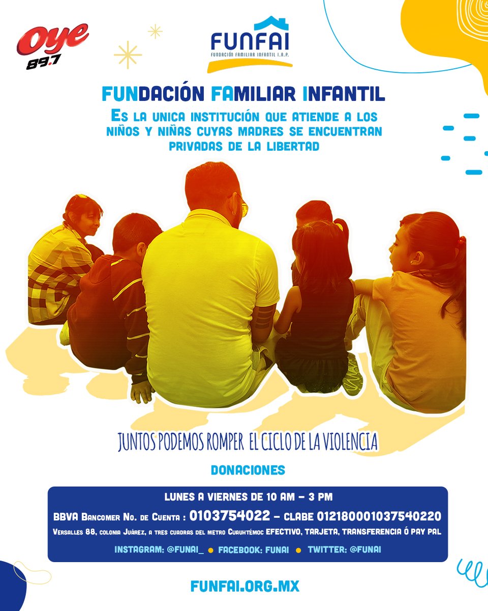 Oye897's tweet photo. 📷 #FUNFAI, ofrece a los niños y niñas cuyas madres se encuentran en la cárcel un lugar con instalaciones done puedan crecer con libertad, Dignidad, seguridad, cariño y alegría. 📷
Apóyalos donando artículos en especie o de pago 📷
Más información en: https://t.co/1EFX2zbRri https://t.co/PjXaigN0i1