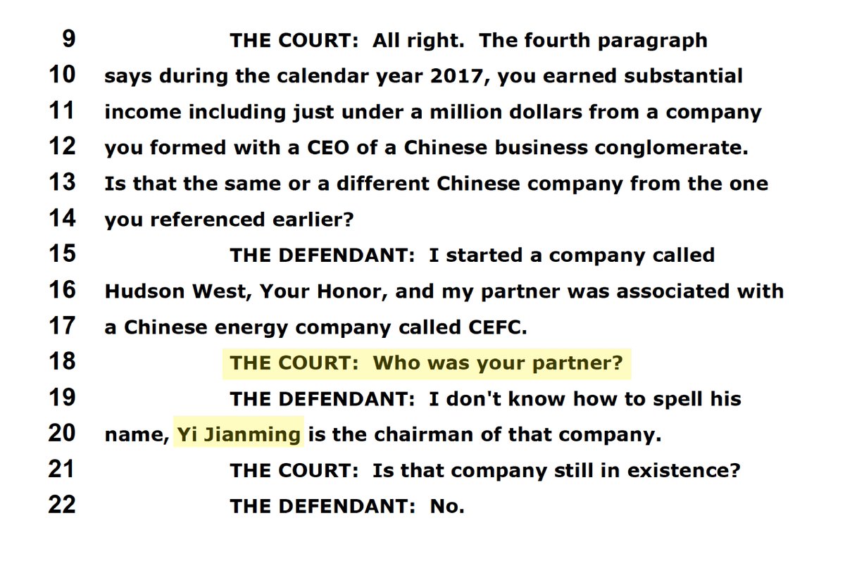 🚨 BIDEN FAMILY COVER-UP 🚨 In the transcript from Hunter Biden’s plea agreement hearing, Hunter ADMITS that CCP-linked CEFC Chairman Ye Jianming was his business partner.