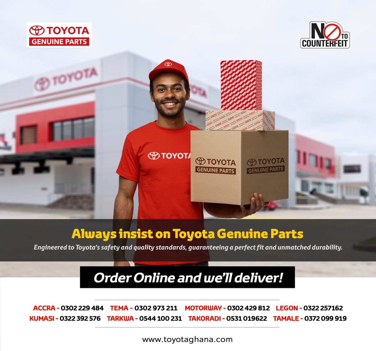 ToyotaGhanaLtd's tweet photo. ๐ฆ๐ฎ๐ ๐ก๐ผ ๐๐ผ ๐๐ผ๐๐ป๐๐ฒ๐ฟ๐ณ๐ฒ๐ถ๐! Always insist on Toyota Genuine Parts from Toyota Ghana Ltd.
Call/WhatsApp us with your parts requests and enjoy doorstep delivery.
#Toyota #Ghana #GenuineParts #NoToCounterfeit #BestInTown #QualityService #GhanaDrivesToyota https://t.co/7VdCXgzMxT