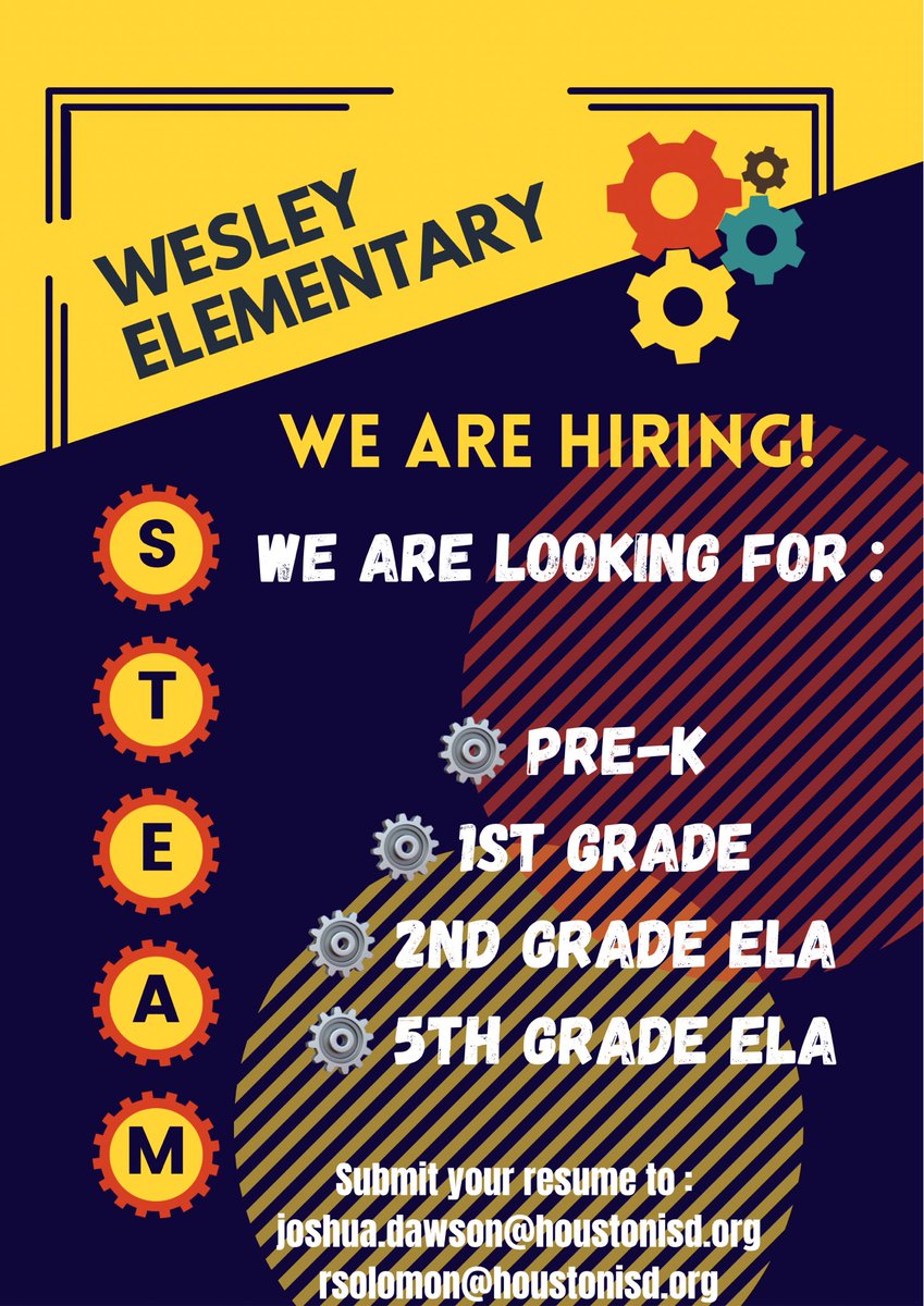WesleyES_HISD's tweet photo. A dynamic team of life changing, impactful individuals…that’s us! Interested in joining the winning team @WesleyES_HISD  submit resume via email. https://t.co/sIr69njct7