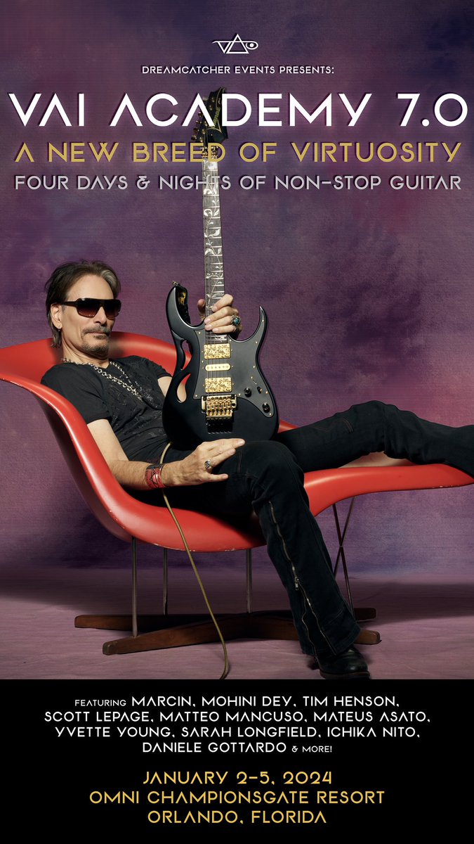I’m beyond honored to be teaching   alongside some formidable musicians at Steve Vai’s Academy January 2-5 in Orlando, FL. Teaching is one of my greatest passions, and I am so excited to share what I know as well be inspired by the amazing players who will be there!