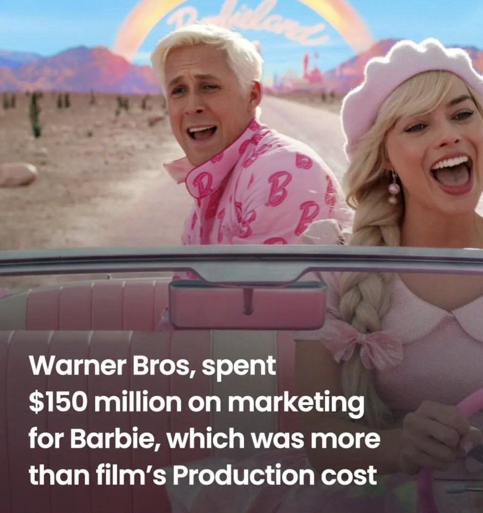 HarshedsBlogs's tweet photo. According to Variety, the #Barbie marketing campaign cost $150 million, whereas the budget for making the movie was $145 million. https://t.co/pGkUlQI9sx