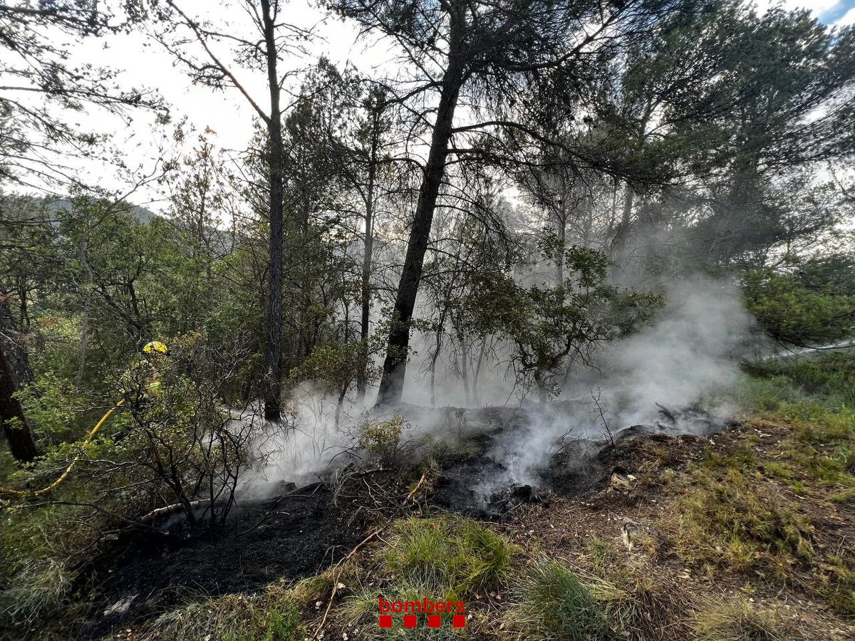 bomberscat's tweet photo. Estabilitzat un incendi que ha cremat uns 150 m2 de veetació a la zona de Cal Caterino, a Argençola (avís 19.02h). Segons l'alertant a la zona ha vist caure un llamp.

Hi treballem amb 4 🚒

#bomberscat #EPAF https://t.co/0HosIx8bu0