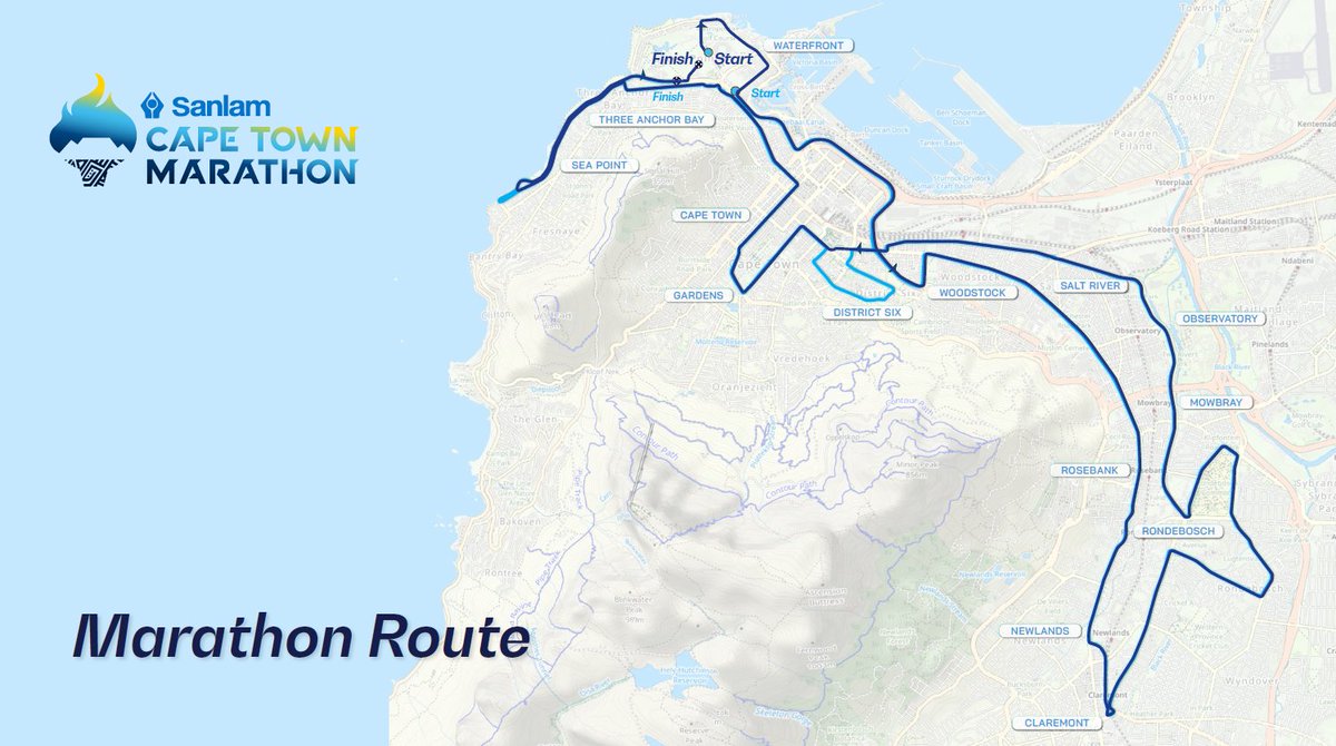 jjswest's tweet photo. Counting down to the start @CTMarathon is 80 days Have you entered already, the faster and flatter route was announced today. New Start behind @CapeTown  stadium Fritz Sonnenberg Rd Gone climb and uphill at District 6. Rest same as 2022 and finish in Vlei Rd @runwithcuan @sanlam https://t.co/oAedF6XHb0