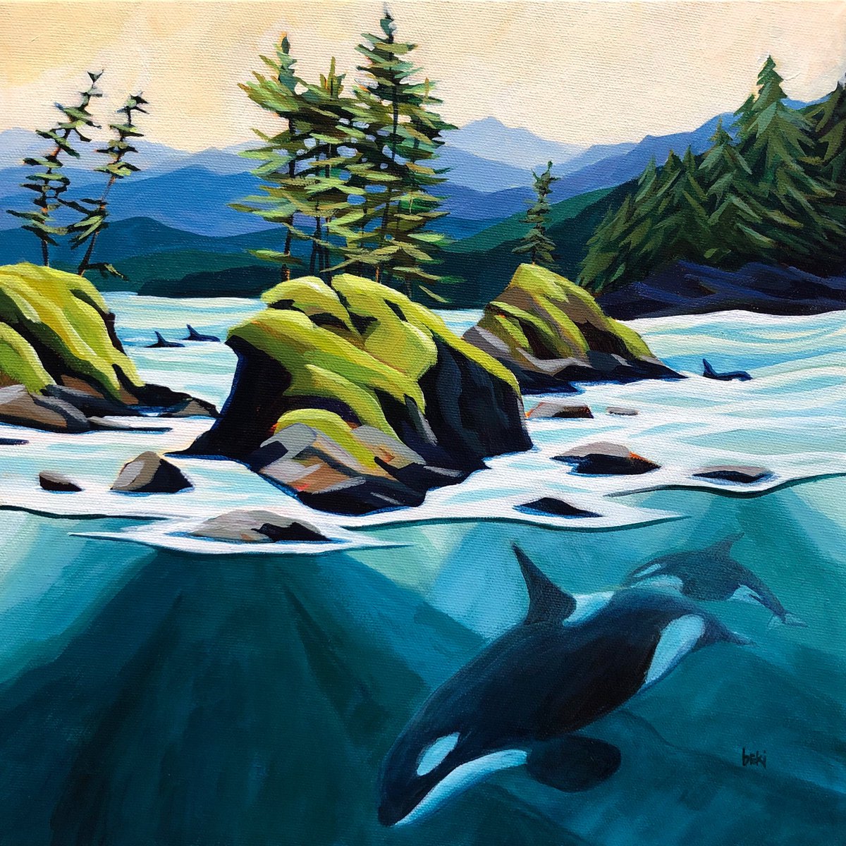 Follow
12x12” acrylic 
.
#whales #orca #whaleart #underwater #pnw #bc #bcartist #bcart #canada #canadaart #westcoast #westcoastart #follow #underwaterart #marinelife #marineart #coastallandscape