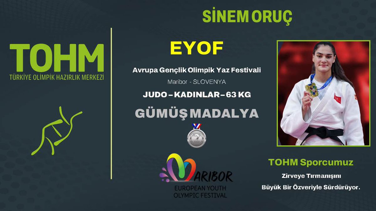 TOHM2024's tweet photo. Slovenya’nın Maribor kentinde düzenlenen 17. Avrupa Gençlik Olimpik Yaz Festivali’nde Konya TOHM Judo Sporcumuz Sinem ORUÇ 63 KG da Gümüş Madalyanın sahibi oldu. 🥈🥋👏🏼🇹🇷
@OA_BAK @hamzayerlikaya @omer_altunsoy @kocakaya_murat @meteerol06 @selcukcebi061 @sosanoglu @turkjudo https://t.co/QVp5LGrejo