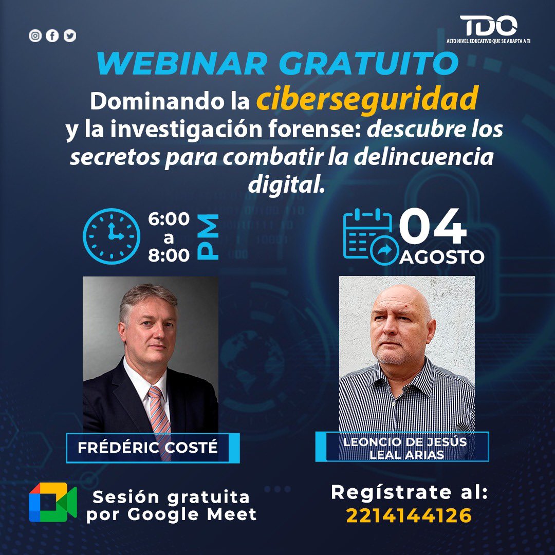 ¿Estás listo para sumergirte en el fascinante mundo de la #ciberseguridad? 🌐💻 No dejes pasar esta increíble oportunidad de participar en nuestro webinar exclusivo. Aprenderás de expertos internacionales y adquirirás habilidades únicas.🛡️🔒 ¡Inscríbete ahora #ciberseguridad! 🚀