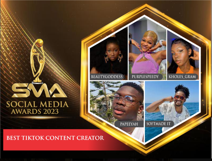 Alternative_Ads's tweet photo. #smanigeria2023 We are thrilled to present you, the nominees for the "BEST TIKTOK CONTENT CREATOR"  for the SMA 2023. 
To vote:https://t.co/tuN8Wg1tXn……  
Congratulations to the nominees:
@BeeautyGoddesss
@officialpurplespeedy
@Khloes_gram
@papeeyah_
@softmadeit 

#sma2023 #SMA https://t.co/v1iestoctP