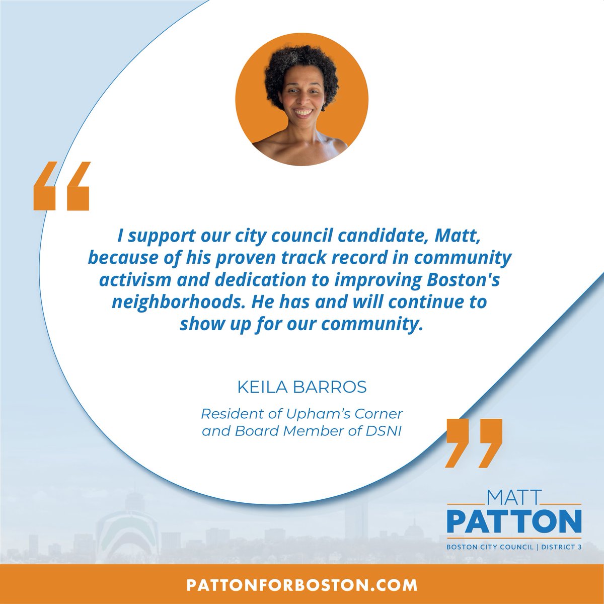 pattonforboston's tweet photo. Advocating for our community has always been a passion of mine and I thank neighbors like @keikeisb for recognizing that passion and for endorsing my campaign to continue my advocacy on the city council. Join Keila and so many of our neighbors in endorsing my campaign today! https://t.co/7Fr0clYAxE