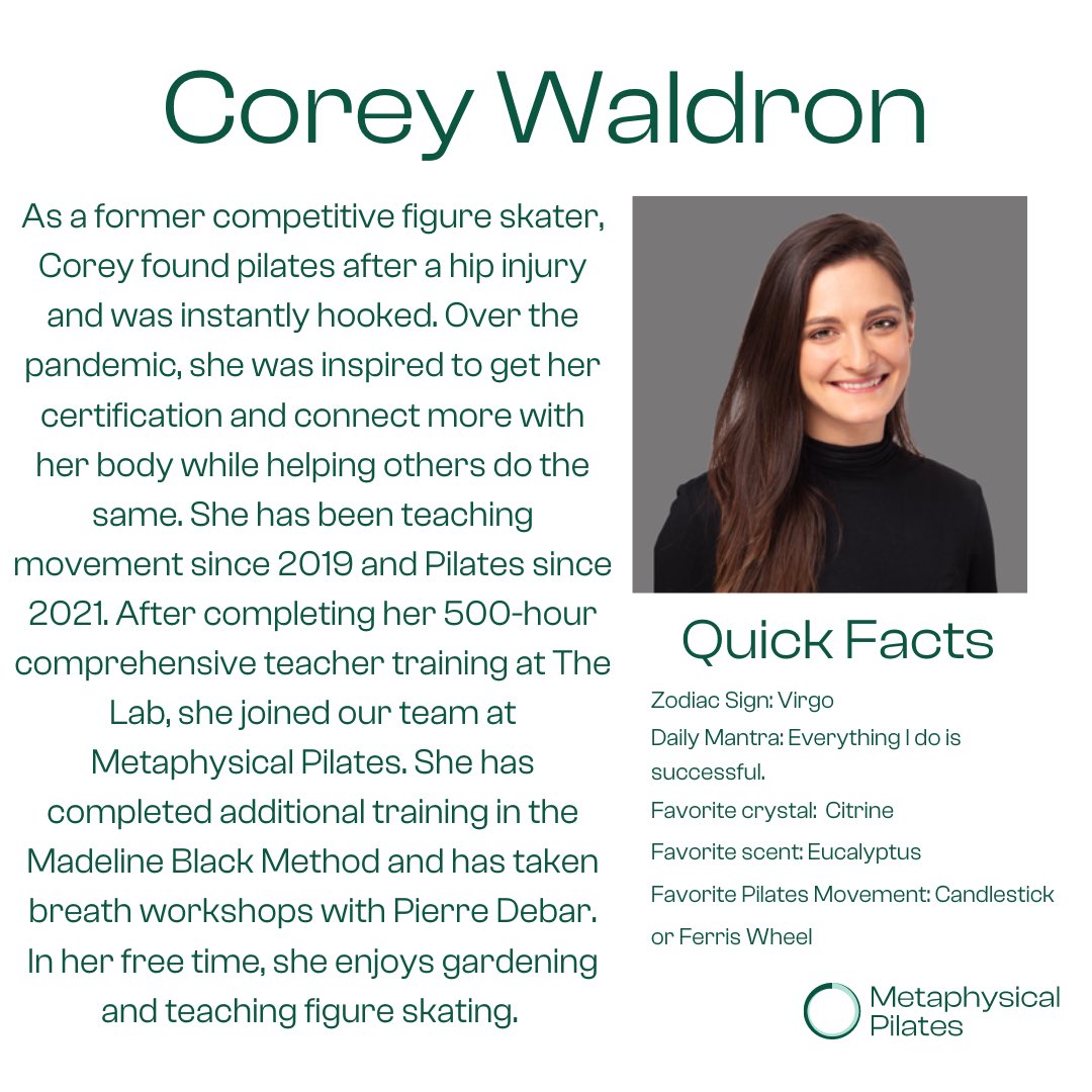 metaphyspilates's tweet photo. We are so excited to introduce you all to Corey! She will be joining us as a Pilates instructor and will be taking on clients Monday - Friday. To book a class with Corey, go to https://t.co/Xkg33gx7xI. https://t.co/r2tVPbfW1m