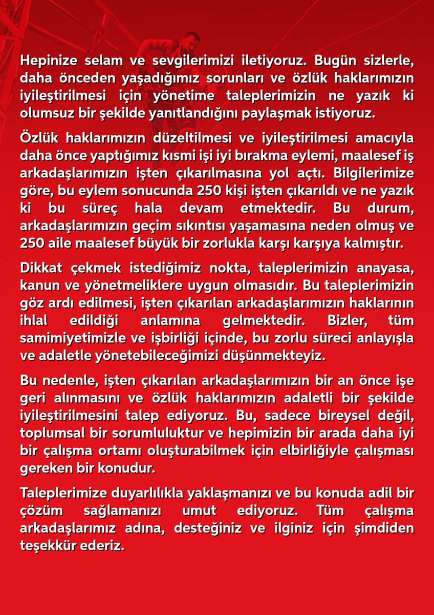 sendika_org's tweet photo. DEDAŞ işçilerinin direnişin 2. gününde açıklama yaptı: "İşten çıkarılan arkadaşlarımızın bir an önce işe geri alınmasını ve özlük haklarımızın adaletli bir şekilde iyileştirilmesini talep ediyoruz" 

https://t.co/22pVaarpVh https://t.co/LkAzDaQenr