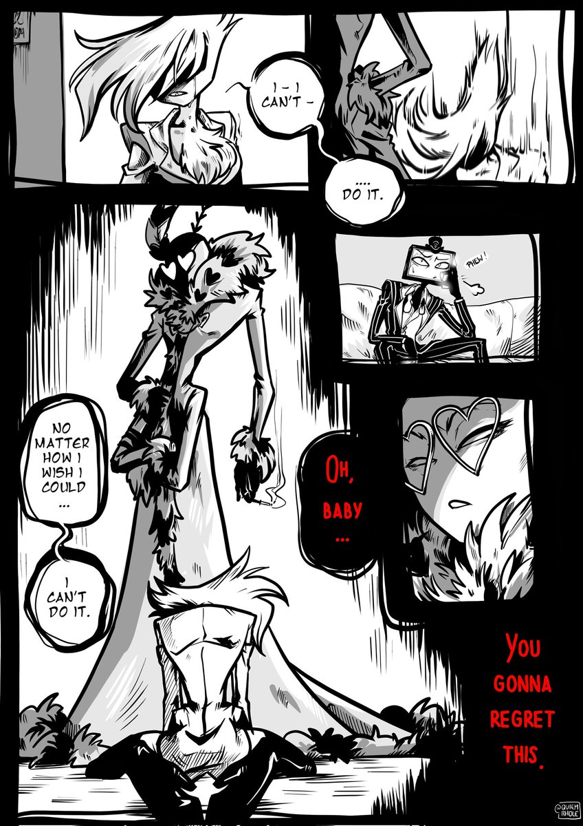 THROUGH THE HEART 
Part 3/3

Aaaand the last part of the comic! I hope you liked it 🩸

#HazbinHotel #HazbinHotelAngelDust #HazbinHotelFanart #HazbinHotelValentino #HazbinHotelComic