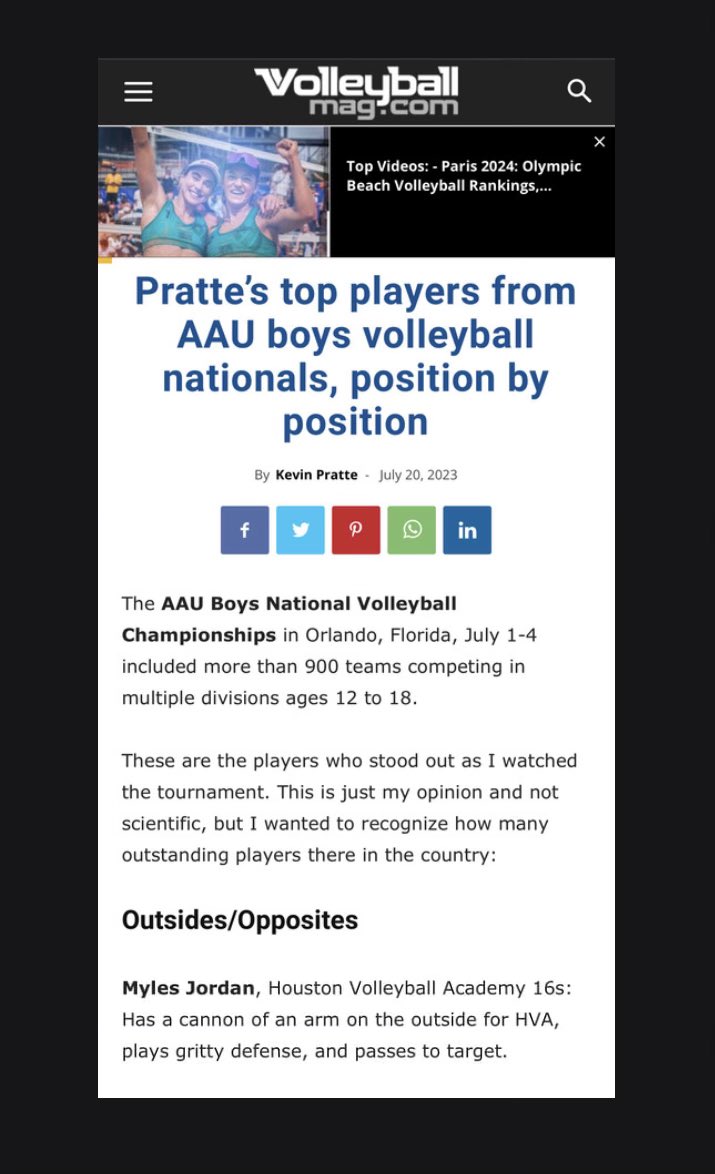 Myles___Jordan's tweet photo. Thank you @VBMagazine and Kevin Pratte for the recognition. It was great competing at AAU Nationals with my team! https://t.co/Cmpc9RzmTr