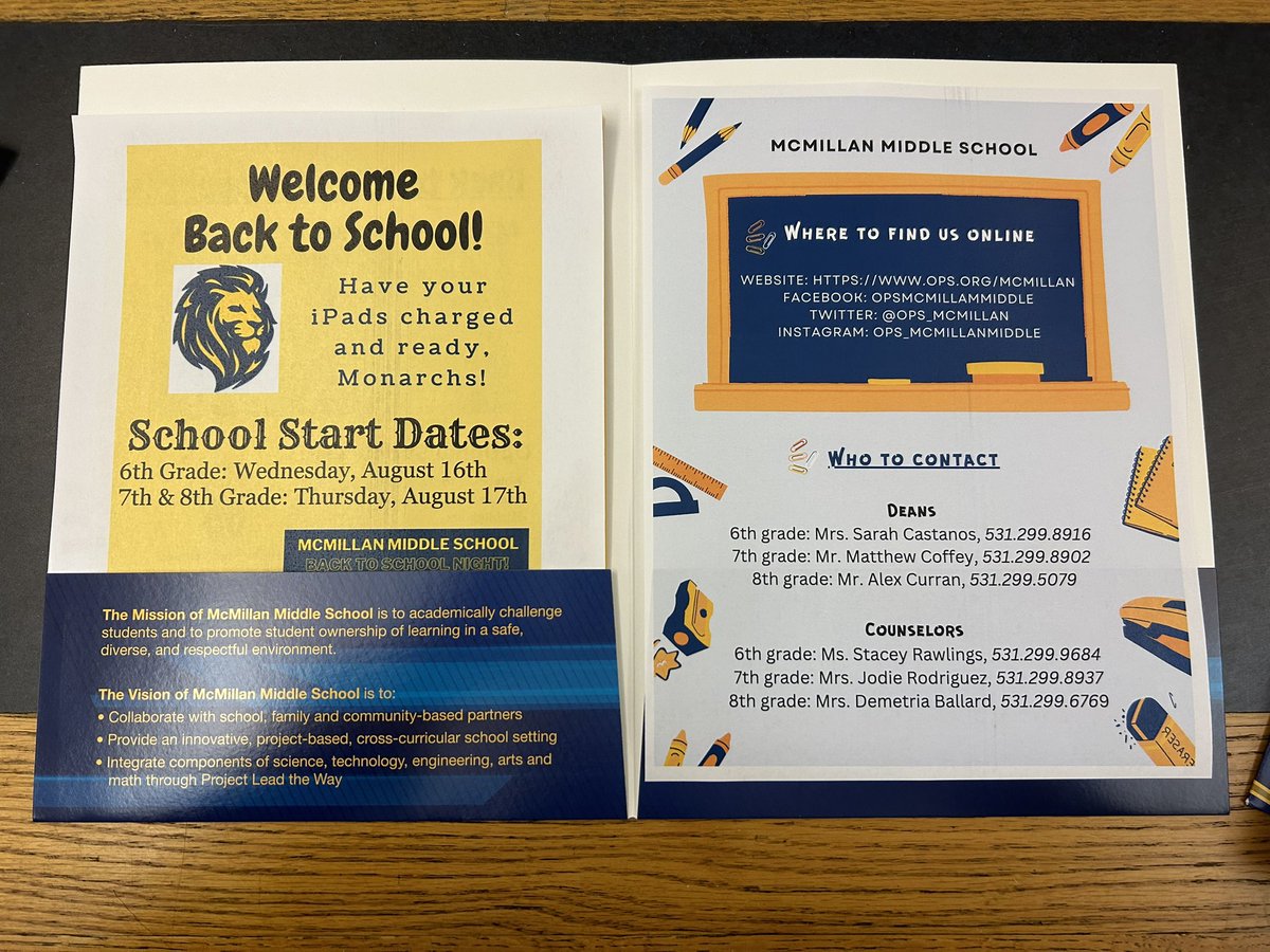 OPS_McMillan's tweet photo. #MonarchProud of the care and love being given to these packets for #mobilemac this year. Families, between Aug 2 and 12, backpacks and school supplies may come your way from your PRIDE teachers! Also available at McMillan. Getting to know you brings us #REAL_Joy! https://t.co/xHDOApVFrW
