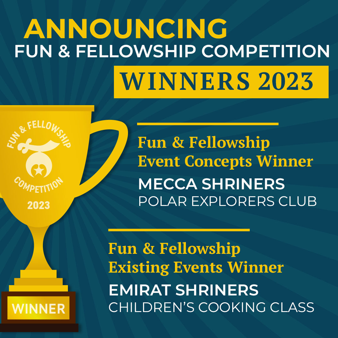shriners's tweet photo. Congratulations to our Fun & Fellowship Competition winners:
Mecca Shriners for Polar Explorers Club and
Emirat Shriners for Children's Cooking Class.
This year's competition was the best yet! 🏆
#First2Fun #Shriners #Award #TBT https://t.co/6KoJBd9yeM