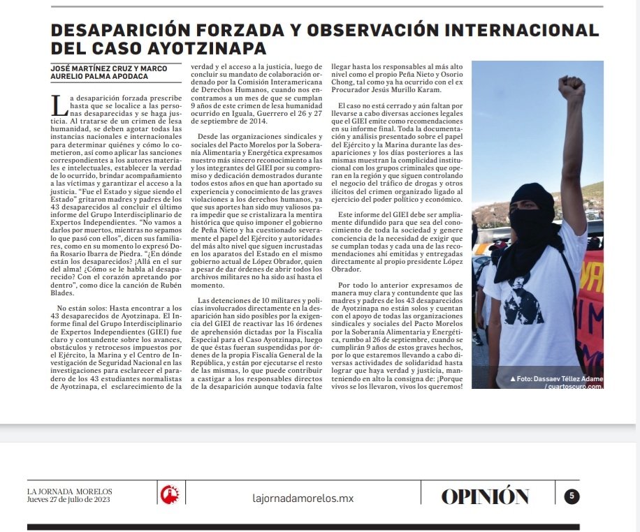 Castorcito2010's tweet photo. Desaparición forzada y observación internacional del caso Ayotzinapa. Les comparto el artículo publicado en La Jornada Morelos @JornadaMorelos saludos. https://t.co/3Kf824JdIy