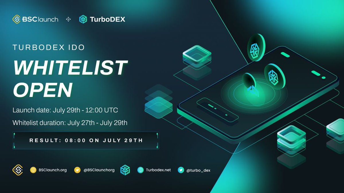 BSClaunchorg's tweet photo. π‘ TURBO DEX'S IDO WHITELIST: LIVE!
Exciting news from #BSCLaunch!
We are thrilled to announce the opening of whitelist registration for the upcoming IDO: @Turbo_DEX.
π² Secure your slot: https://t.co/Jt5ThY6lyf
#IDO #Whitelist #TurboDEX #DEX #Trading https://t.co/Y9yF2wfMaP