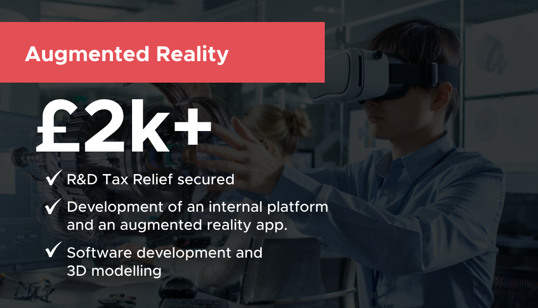 RadiusRandD's tweet photo. We helped a client secure over £2,000 in R&amp;D Tax Relief for an innovative Augmented Reality project.

Read more: https://t.co/Or0jPOSPk8 https://t.co/rni9XfUI7E