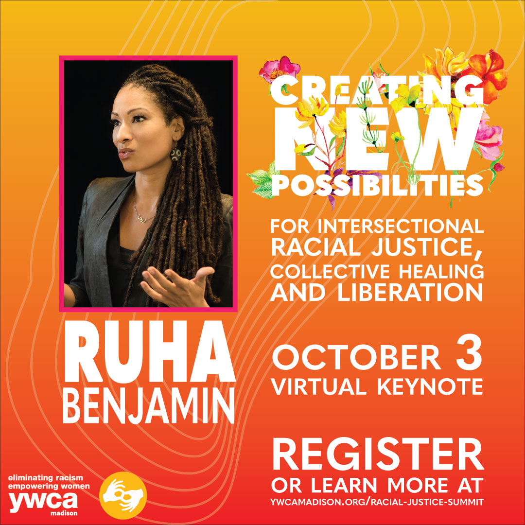 YWCAMadison's tweet photo. Meet Ruha Benjamin! We can't wait for her brilliant exploration of the relationship between innovation and inequity, launching this 2023 Racial Justice Summit in dialogue with Clint Smith!
Register at https://t.co/hXEV0Xm8hq
#2023RJSummit #ywcamadison #CreatingNewPossibilities https://t.co/wmk9CNqdvO