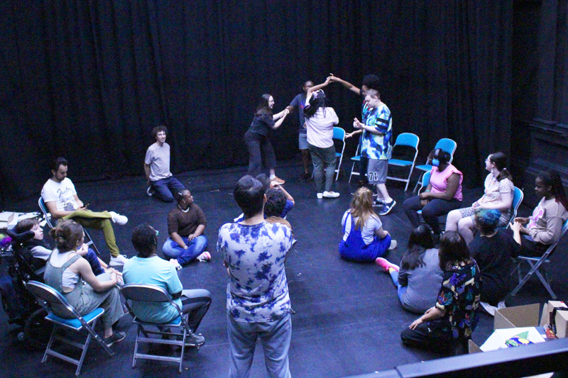 HalfMoonTheatre's tweet photo. It’s Day 4 of our Performance Works summer school for disabled young people aged 13-25 &amp; everyone’s busy recording sound effects, painting the set and creating their show. Thanks  @merchanttaylor1 for making it happen.

#SummerSchool #TowerHamletsTogether #DisabilitySummerSchool https://t.co/W7Y4dT72IR