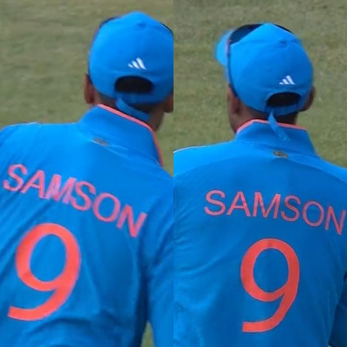 Suryakumar Yadav wearing Sanju Samson's jersey.
