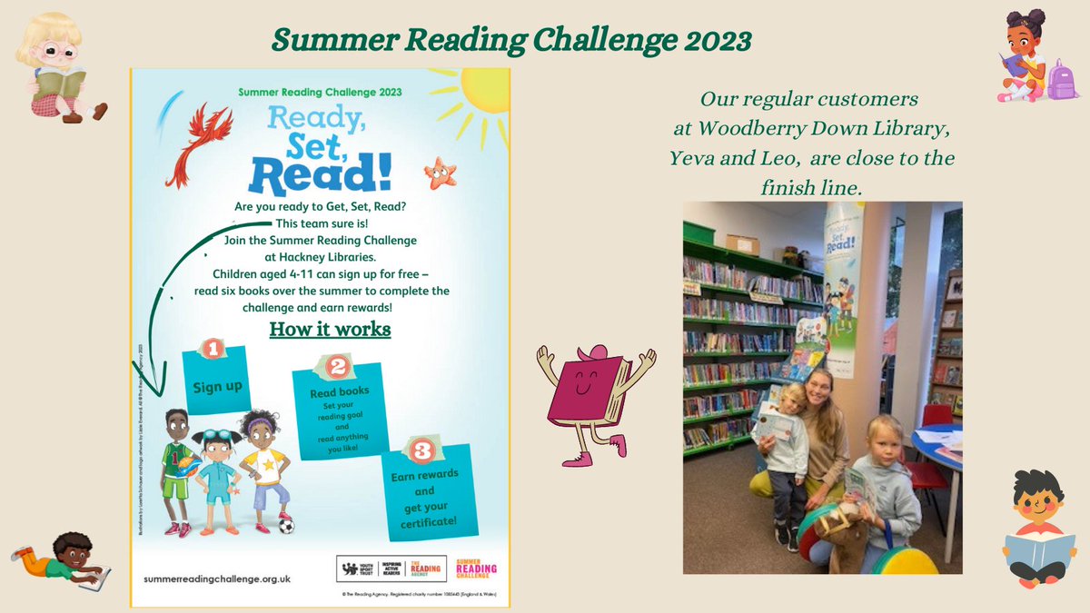 hackneylibs's tweet photo. Ready, Set, Read!  #SummerReadingChallenge 2023 is ON !!! Sign up at any #HackneyLibrary + click here: https://t.co/S2jzNbQ7Xt to keep up to date with events and activities!  Discover the power of sport and play through reading! @readingagency @redmond_centre @WDCOResidents https://t.co/w0GvbkKd7v