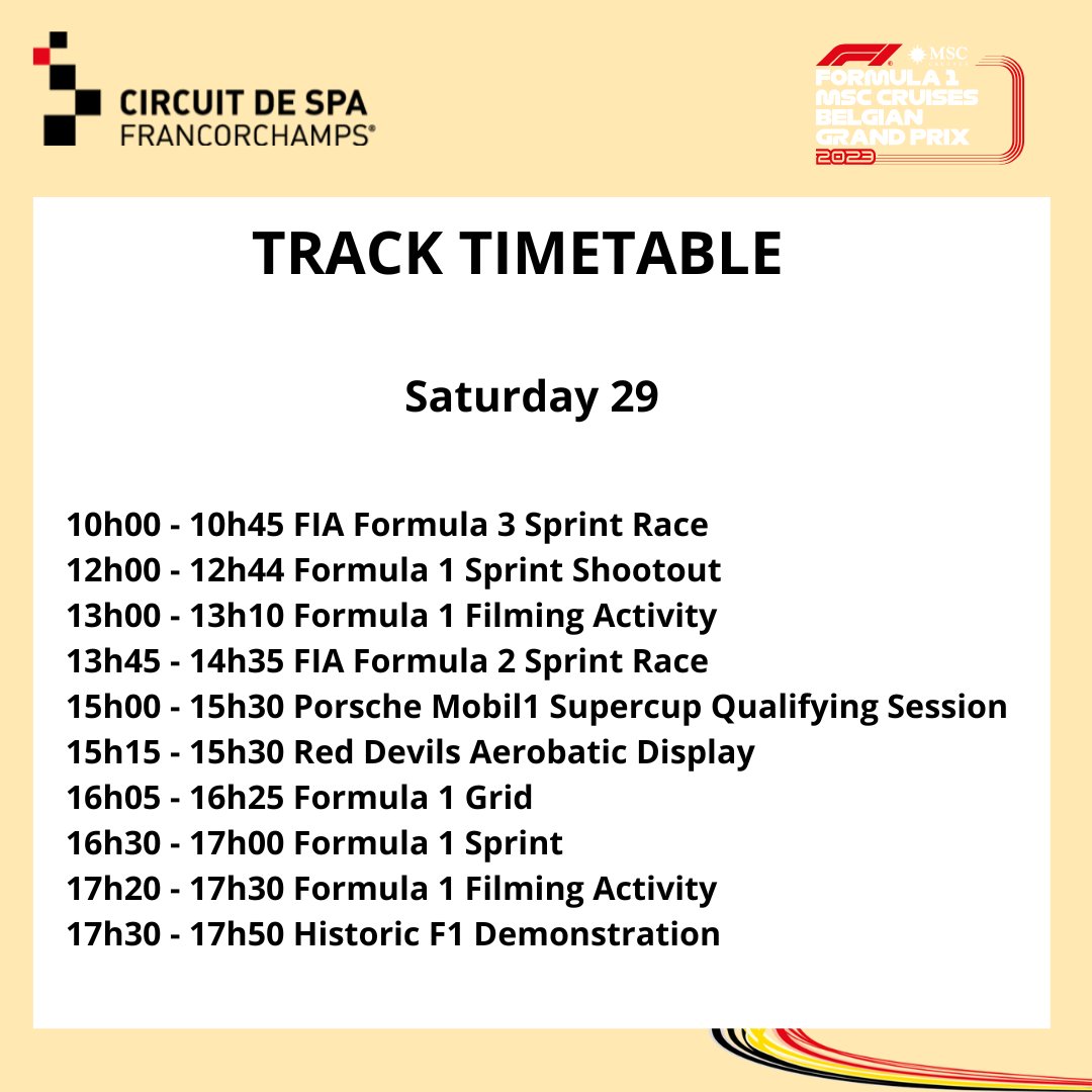 circuitspa's tweet image. Goood morning, everybody. Day 2 of the #F1 #BelgianGP -- Schedule of the day ? Here we go &amp;gt;&amp;gt;&amp;gt;