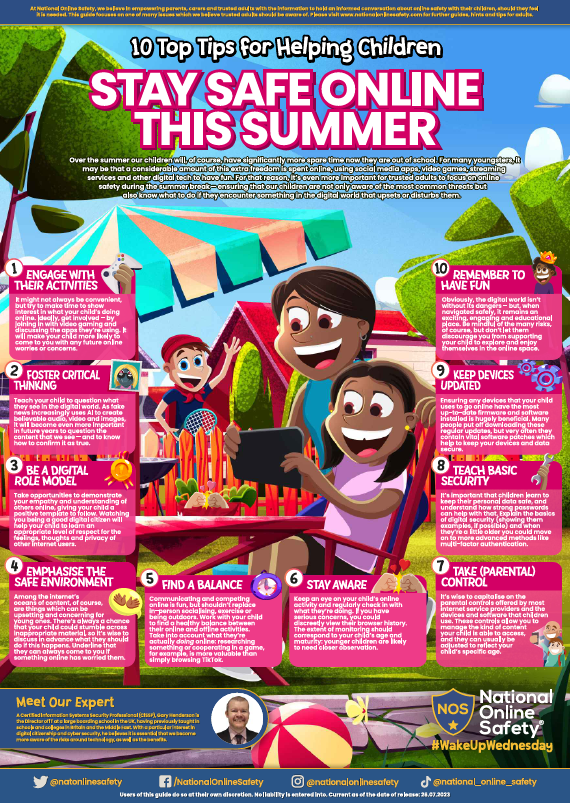 National Online Safety has produced a great guide for how adults can help young people stay safe online this summer ow.ly/z6vH50PmFLL  East Sussex carers and children's practitioners can access all our resources on the Digital Hive on a whole range of online issues.