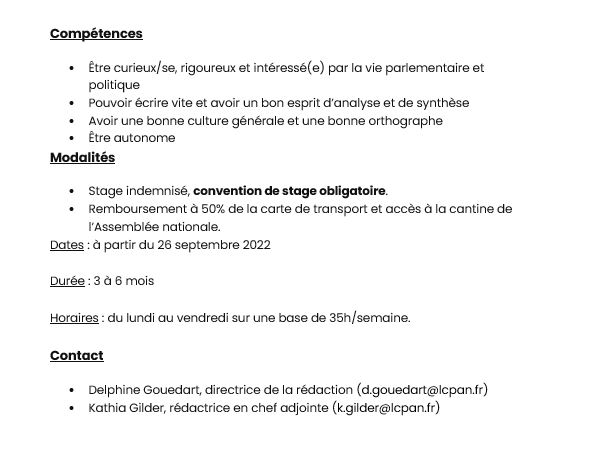🔵[STAGE] La vie parlementaire et politique vous intéresse ?
Rejoignez <a href="/LCP/">LCP</a>, la rédaction recherche un étudiant en école de journalisme, en licence, en master ou en année de césure (L3/M1).
#DirectAN #Stage