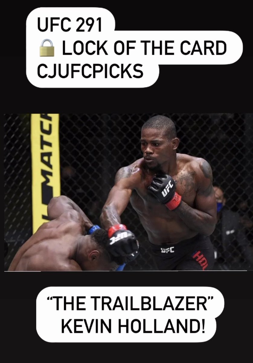 CJUFCPicks's tweet photo. My lock of the card for UFC 291 is KEVIN HOLLAND!!! 
#MMATwitter #ufc291 #kevinholland #trailblazer #loudmouth #ufcppv #ufcutah #ufcpredictions #ufcpicks #fight #knockout #ufcnews #ufcpodcast #mmanews #mmafight #mmapodcast #fyp #cjufcpicks https://t.co/IZA7JXWbxt