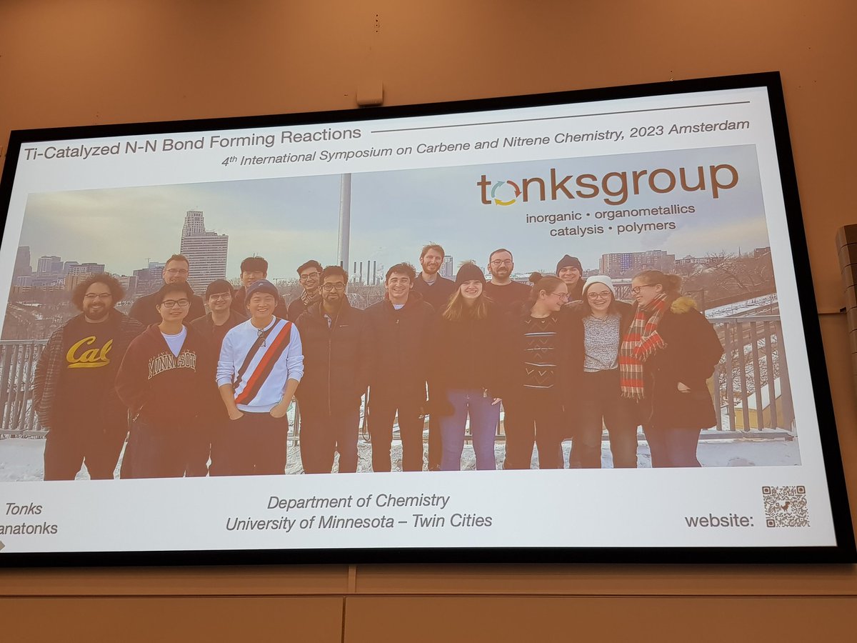 carbene_nitrene's tweet image. Prof. Ian Tonks,@ianatonks, gives a whole new Ti twist to nitrene chemitry at #ISCNC2023
Making and breaking N-N bonds! Interesting new methods to prepare N-heterocycles!
Cool chemistry, excellent presentation!