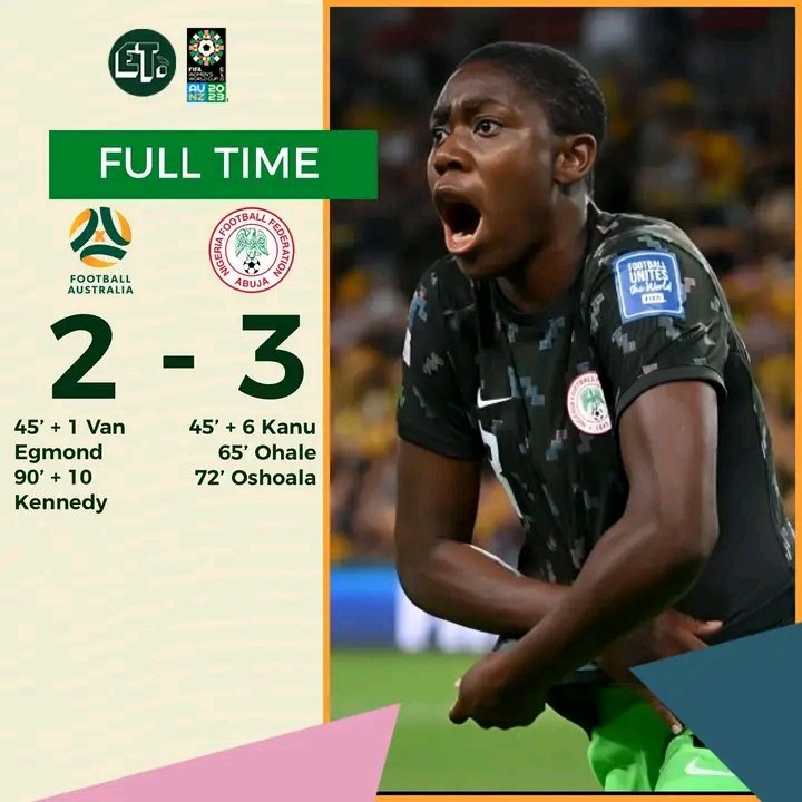 WHAT A GAME, WHAT A WIN!!

Super Falcons are on top of Group B as it stands.
Come on Super Falcons!!

#AUSNGA #FIFAWWC  #NGA  #EaglesTracker 🦅🇳🇬