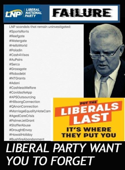 LyndaFrench19's tweet photo. @AaronDodd Will Voters forget about the Failures of the LNP?
I won’t! #Auspol #ScottMorrison #ScoMoHasToGo https://t.co/ddbDQrSuj3