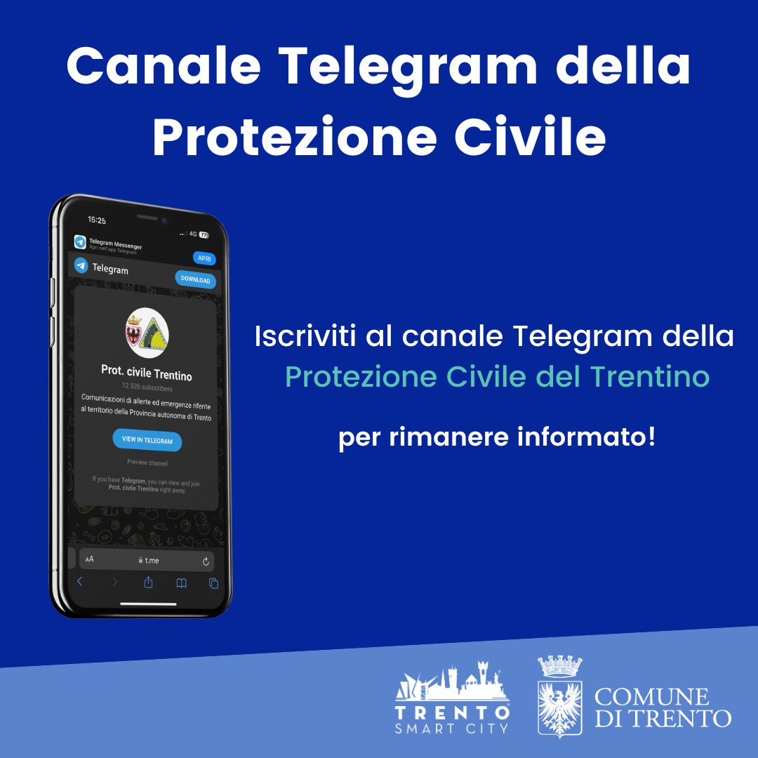 📲  Iscriviti al canale Telegram della protezione civile in Trentino per rimanere aggiornato sulle emergenze, le previsioni meteo, e le iniziative della protezione civile in Trentino. Basta cliccare sul link qui sotto.

t.me/dpcpat1